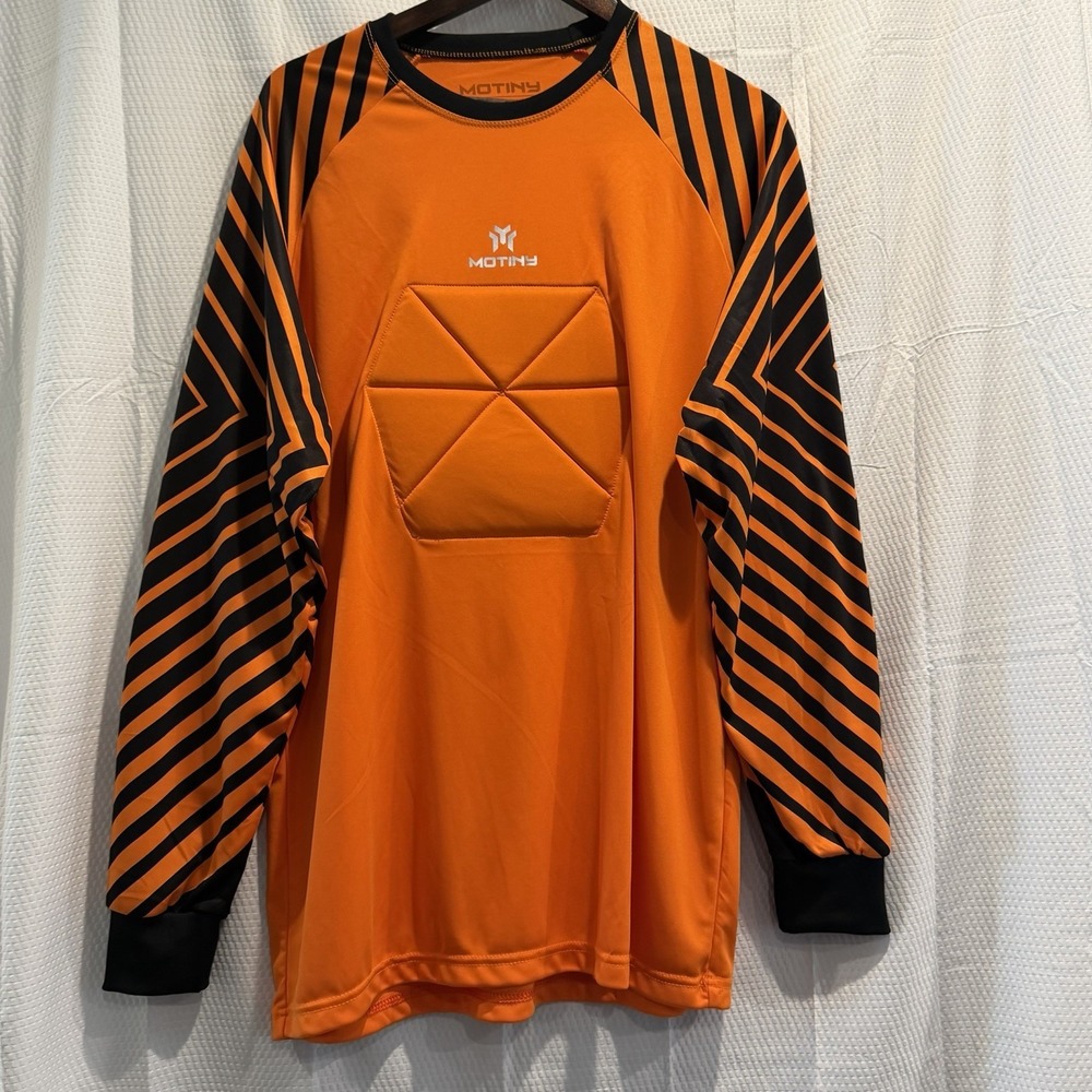 Motiny Jersey Men's XL Orange Black Goal Keeper Soccer Padded Chest Elbows EC